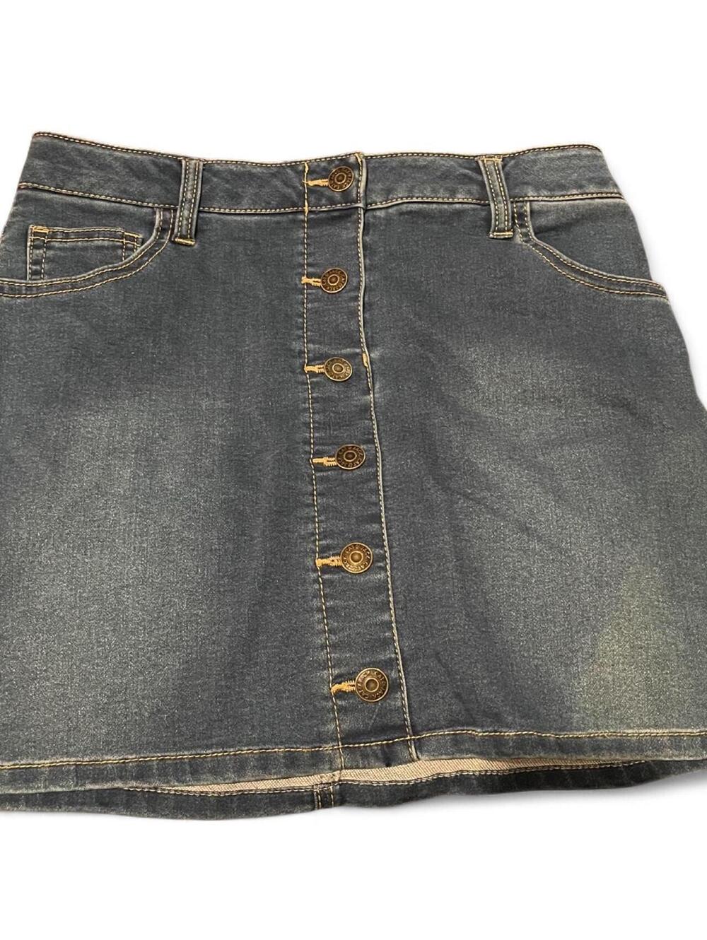 Cat & Jack Girls Jean Skirt Size L 10/12 Button-Front Denim Skirt Super Stretch